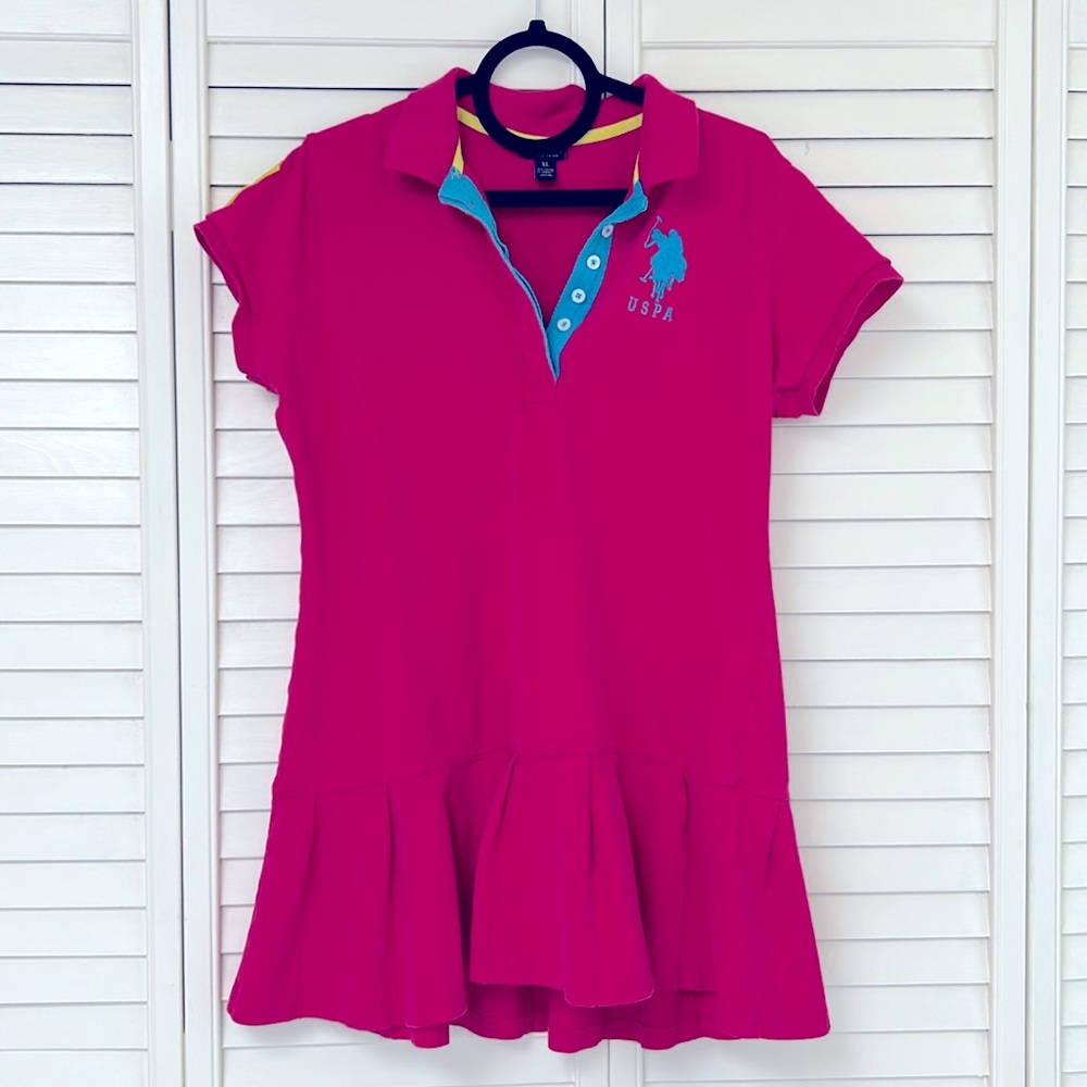 U.S. Polo Assn. Pink Drop Waist Polo Shirt Dress. Vintage. Y2K. Large Logo. XL